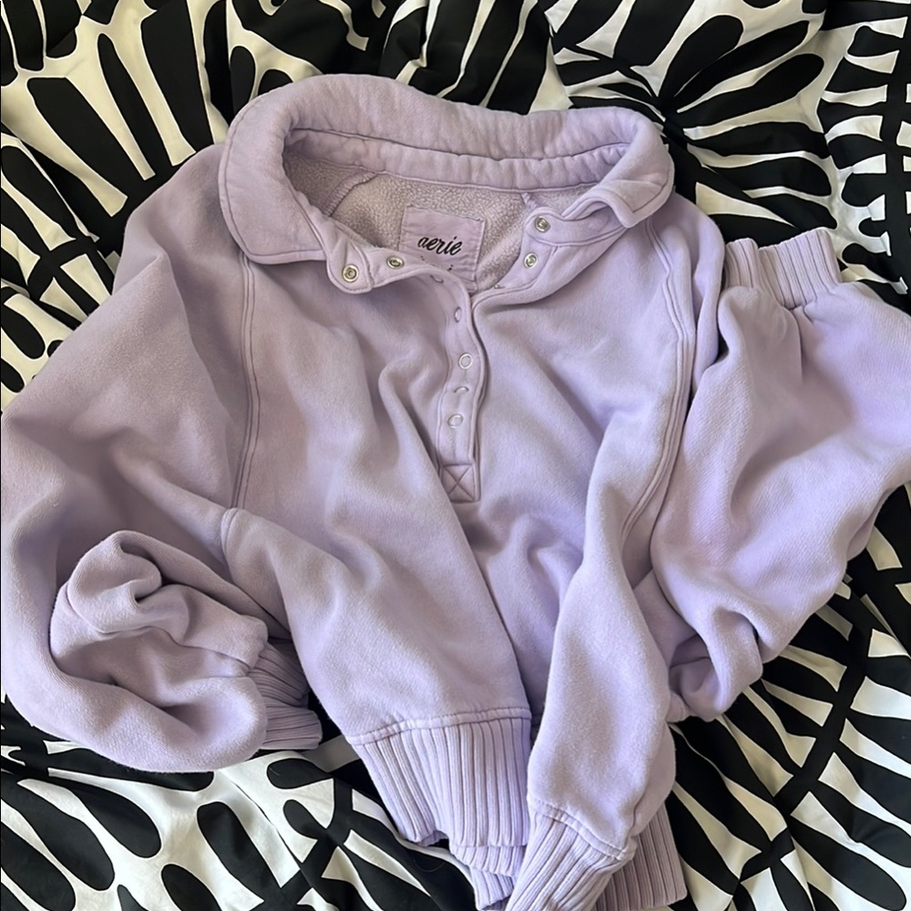 Aerie Light Purple Button-Up Sweatshirt